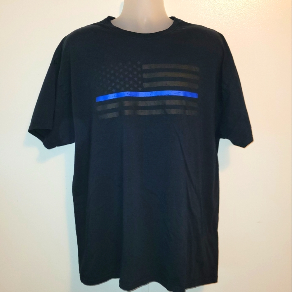 Thin Blue Line American Flag T shirt size 2XL
